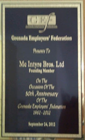 Award presented by Grenada Employer’s Foundation