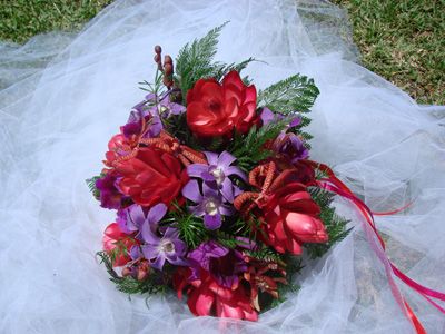 Wedding bouquet of tropical flowers